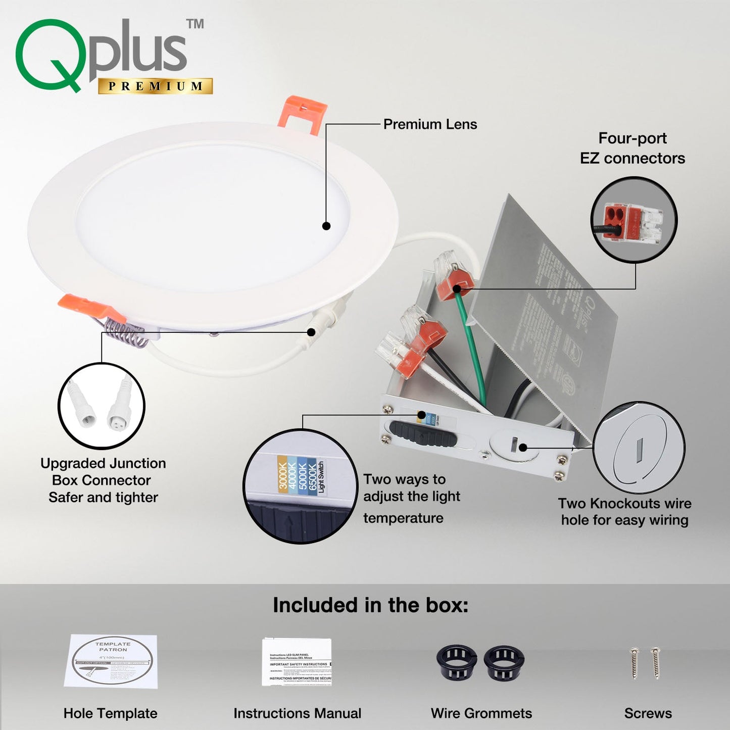 Qplus Dot Lighting 6" Recessed LED Slim Panel Pot Light