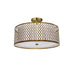 Dainolite 3 Light Aged Brass Semi-Flush Mount with White Shade and Laser Cut Outer - Renoz