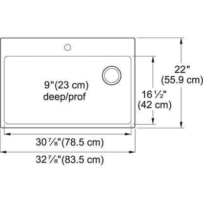 Kindred Brookmore 32.87" x 22" Drop in Single Bowl Single Hole Stainless Steel Kitchen Sink - Renoz