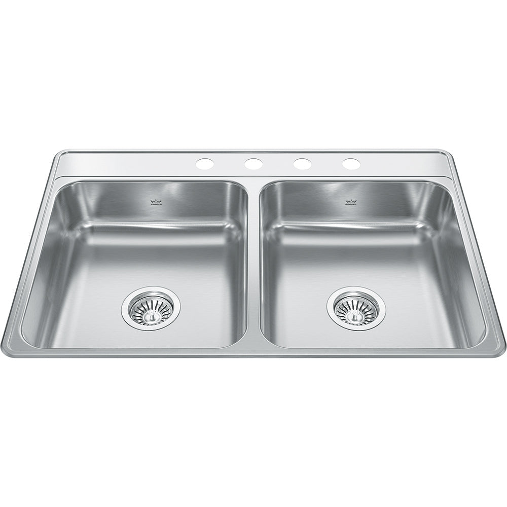 Kindred Creemore 33" x 22" Drop In Double Bowl 4-Hole Stainless Steel Kitchen Sink - Renoz