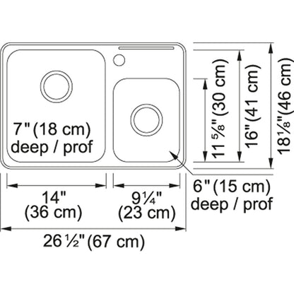 Kindred 26.5" x 18.13" 1-Hole Double Bowl Drop-in 20 Gauge Kitchen Sink Stainless Steel - Renoz