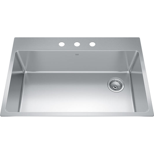 Kindred Brookmore 32.87" x 22" Drop in Single Bowl 3 Faucet Holes Stainless Steel Kitchen Sink - Renoz