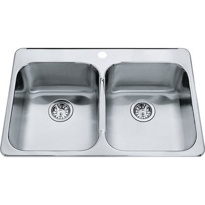 Kindred Steel Queen 31.25" x 20.5" Stainless Steel Double Bowl Single Hole 20 Gauge Kitchen Sink - Renoz