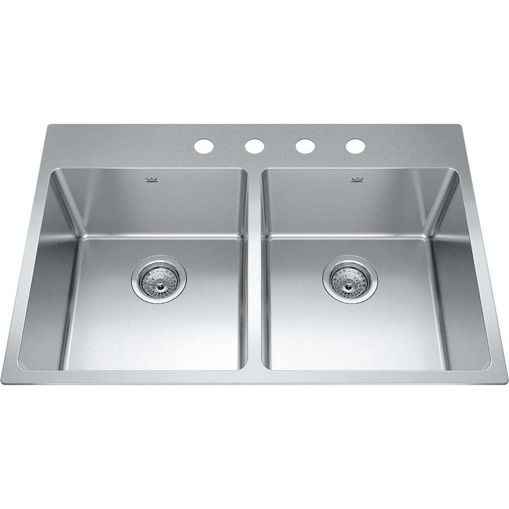 Kindred Brookmore 32.87" x 22" Drop in Double Bowl Stainless Steel Kitchen Sink - Renoz