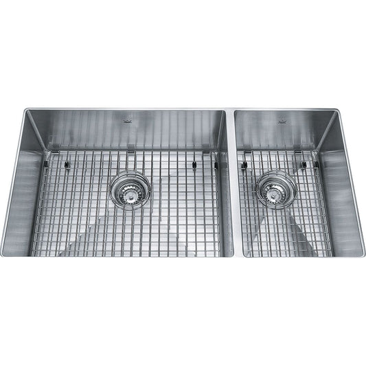 Kindred 35" x 18" Double Bowl Undermount 18 Gauge Kitchen Sink, Satin - Renoz