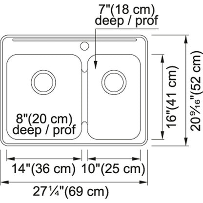 Kindred 27.25" x 20.56" 1-Hole Double Bowl Drop-in 20 Gauge Kitchen Sink Stainless Steel - Renoz