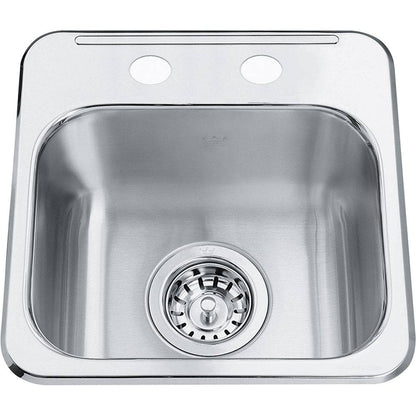 Kindred Steel Queen 13.63" x 13.63" Stainless Steel 20 Gauge Single Bowl Drop-In 2-Hole Bar Sink - Renoz