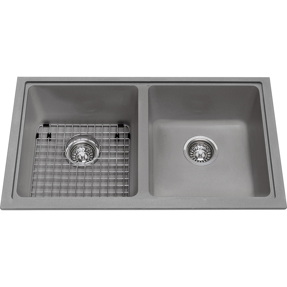 Kindred Granite 31.56" x 18.12" Undermount Double Sink Shadow Grey Includes Grid - Renoz