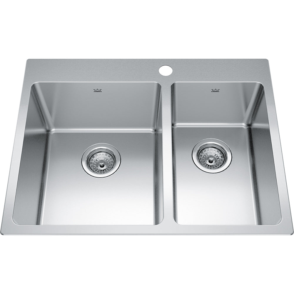 Kindred Brookmore 27" x 21" Double Bowl Single Hole Drop-in Kitchen Sink Stainless Steel - Renoz