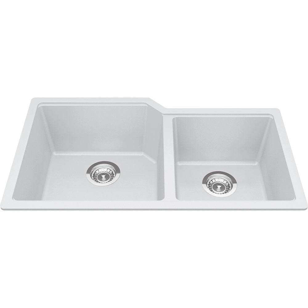 Kindred Granite Series 33.88" x 19.69" Undermount Double Bowl Granite Kitchen Sink in Polar White - Renoz