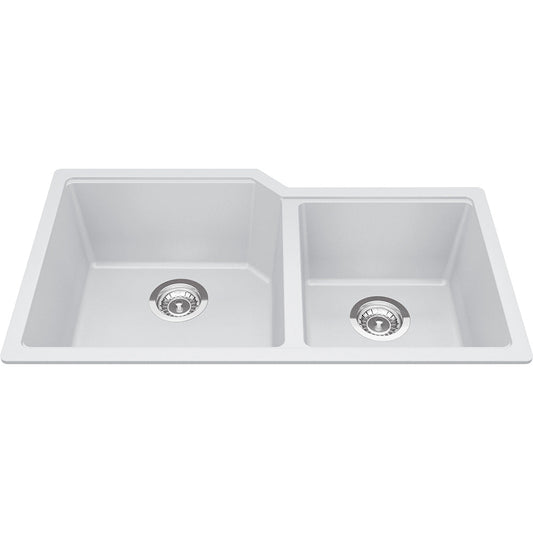 Kindred Granite Series 33.88" x 19.69" Undermount Double Bowl Granite Kitchen Sink in Polar White - Renoz