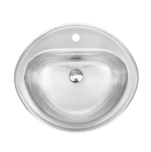 Kindred 18.5" x 16.38" Stainless Steel 18 Gauge Single Bowl, Oval Basin Drop-In 1-Hole Lavatory Sink With Overflow Silk - Renoz