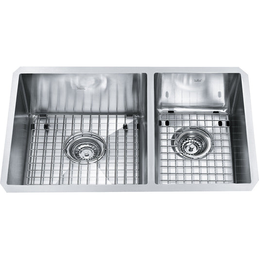 Kindred Designer 26" x 18" Stainless Steel 18 Gauge 2-Bowl Undermount Kitchen Sink With Bottom Grid- Satin - Renoz