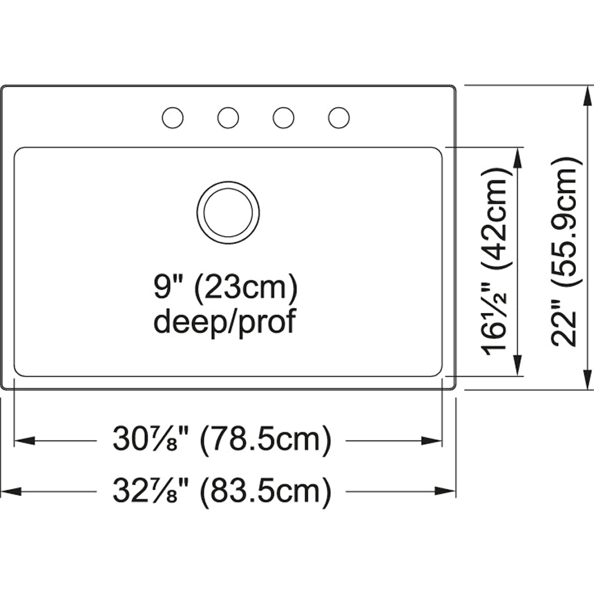 Kindred Brookmore 32.87" x 22" Drop in Single Bowl 4-Hole Stainless Steel Kitchen Sink - Renoz