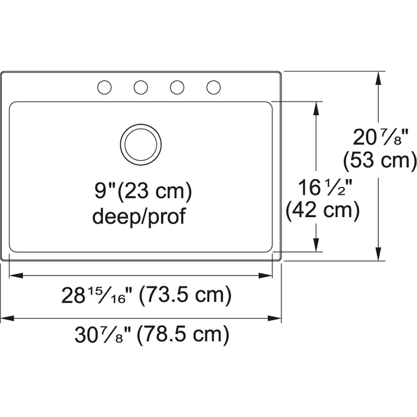 Kindred Brookmore 30.87" x 20.87" Drop in Single Bowl Stainless Steel Kitchen Sink (4 Hole Cut) - Renoz