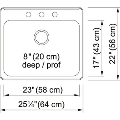 Kindred Steel Queen 25.25" x 22" Stainless Steel 20 Gauge Single Bowl Drop-In 3-Hole Kitchen Sink - Renoz