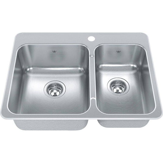 Kindred 27.25" x 20.56" 1-Hole Double Bowl Drop-in 20 Gauge Kitchen Sink Stainless Steel - Renoz