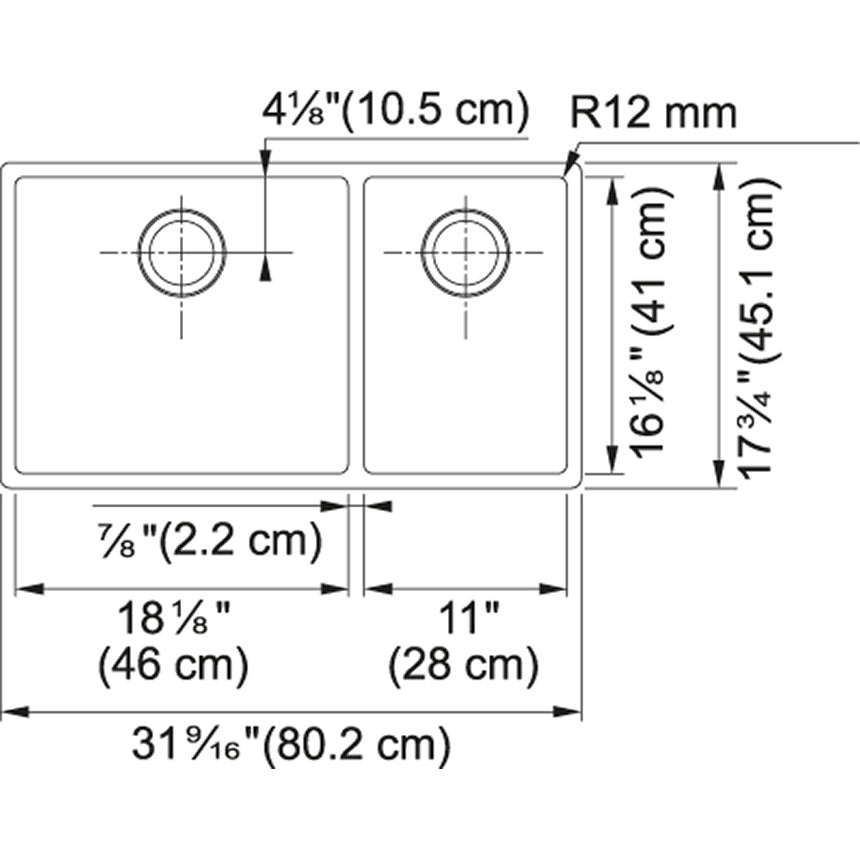 Franke Cube 31.56" x 17.75" Under Mount Double Bowl 18 Gauge Stainless Steel Kitchen Sink - Renoz