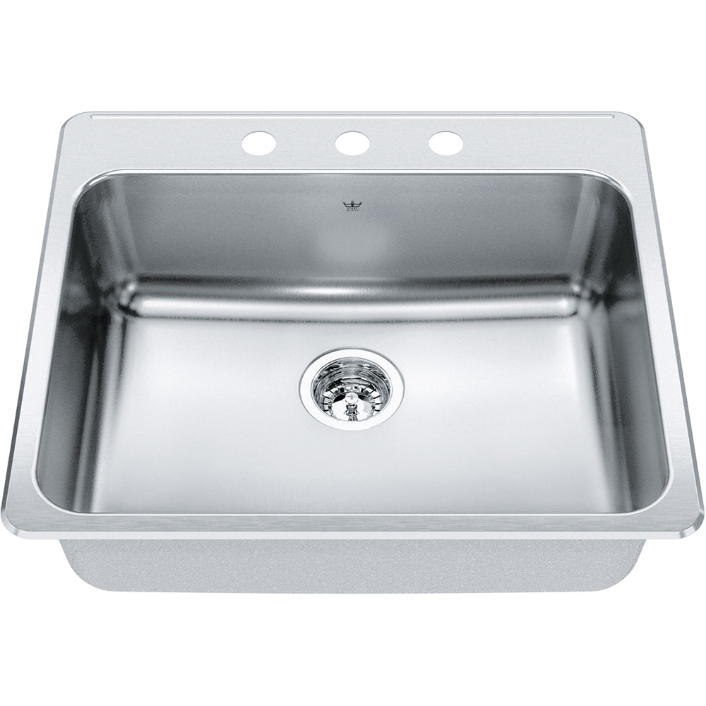 Kindred Steel Queen 25.25" x 22" Stainless Steel 20 Gauge Single Bowl Drop-In 3-Hole Kitchen Sink - Renoz