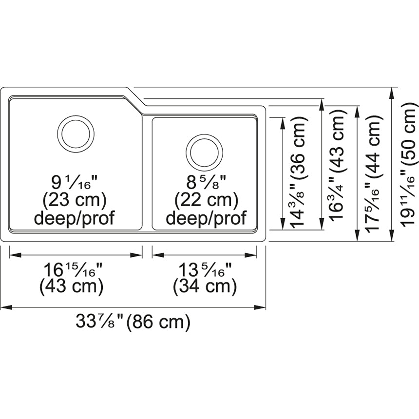 Kindred Granite Series 33.88" x 19.69" Undermount Double Bowl Granite Kitchen Sink in Polar White - Renoz