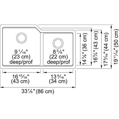 Kindred Granite Series 33.88" x 19.69" Undermount Double Bowl Granite Kitchen Sink in Polar White - Renoz