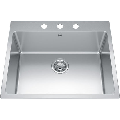 Kindred Brookmore 25" x 20.87" Drop in Single Bowl with 3 Faucet Holes Stainless Steel Kitchen Sink - Renoz