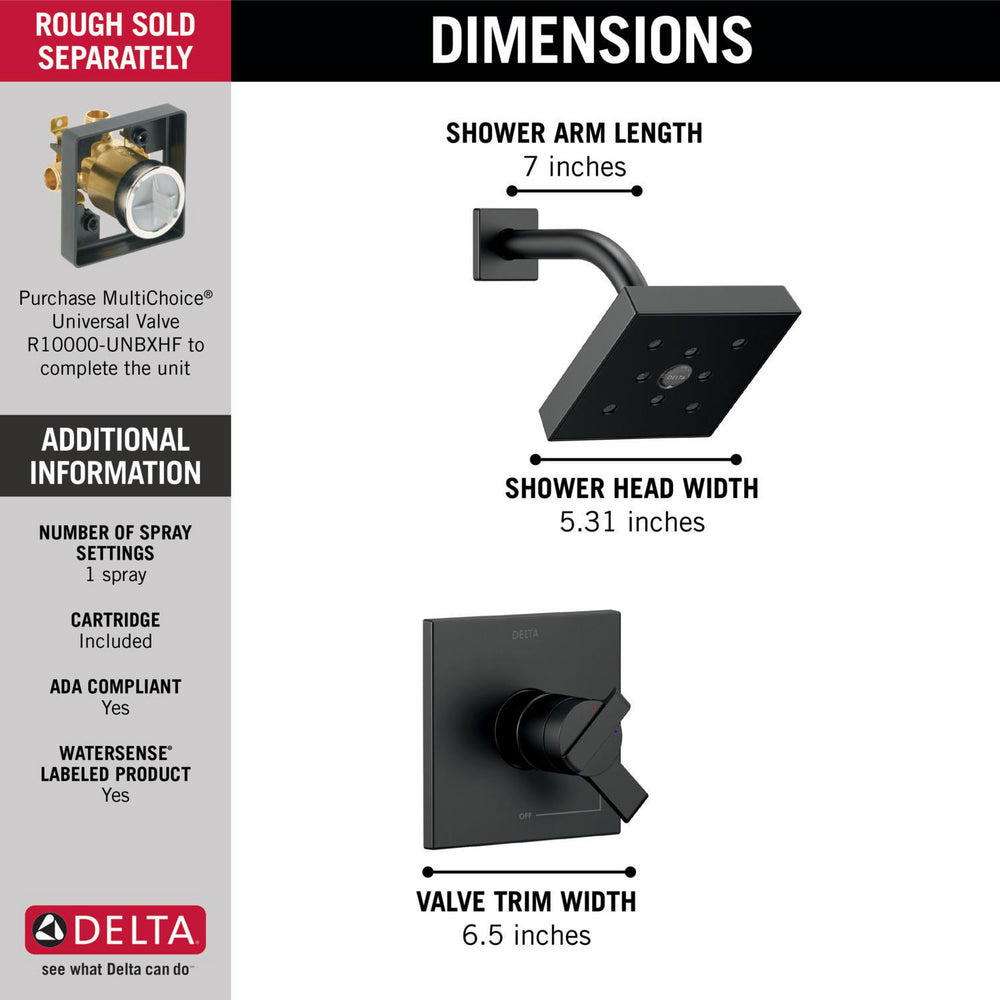 Delta ARA Monitor 17 Series H2Okinetic Shower Trim -Matte Black (Valve Sold Separately)