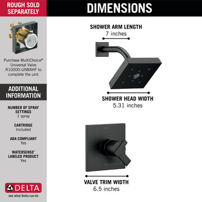 Delta ARA Monitor 17 Series H2Okinetic Shower Trim -Matte Black (Valve Sold Separately)