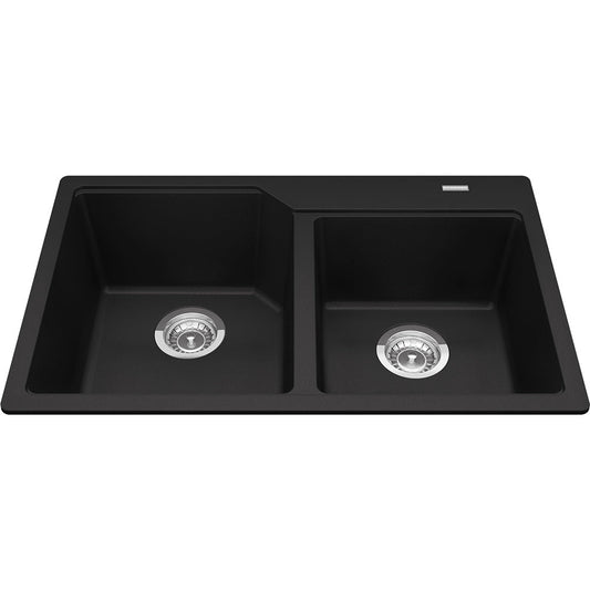 Kindred Granite Series 30.69" x 19.69" Drop in Double Bowl Granite Kitchen Sink in Matte Black - Renoz