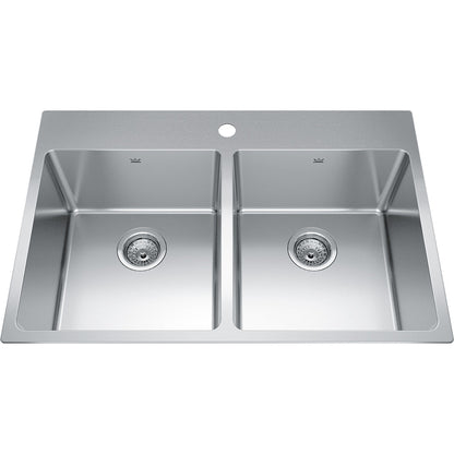 Kindred Brookmore 32.87" x 22" Double Bowl Single Hole Drop-in Kitchen Sink Stainless Steel - Renoz