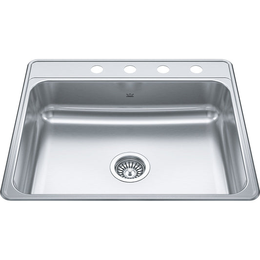 Kindred Creemore 25" x 22" Drop-in Single Bowl 4 Faucet Holes Stainless Steel Kitchen Sink - Renoz