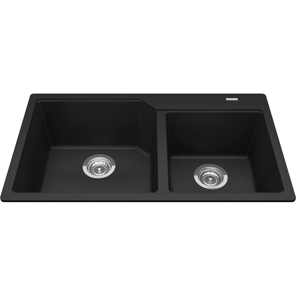 Kindred Granite Series 33.88" x 19.69" Drop In Double Bowl Granite Kitchen Sink in Matte Black - Renoz