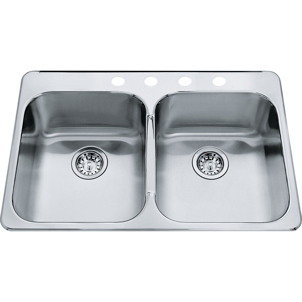 Kindred Steel Queen 31.25" x 20.5" Stainless Steel 20 Gauge Double Bowl, Equal Drop-In 4-Hole Kitchen Sink - Renoz