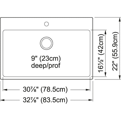 Kindred Brookmore 32.87" x 22" Drop in Single Bowl Single Hole Stainless Steel Kitchen Sink - Renoz