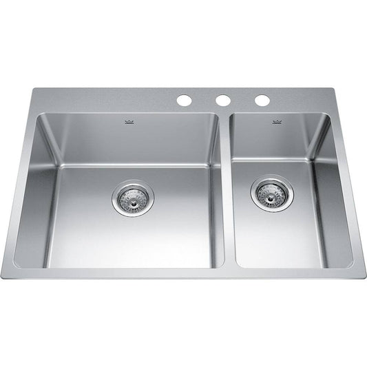 Kindred Brookmore 30.87" x 20.87" FB Drop in Combination Bowl 3-Hole Stainless Steel Kitchen Sink - Renoz