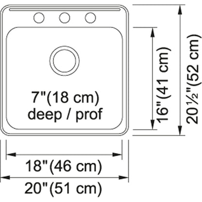 Kindred Steel Queen 20" x 20.5" Stainless Steel Single Bowl Drop-in 20 Gauge Kitchen Sink - Renoz