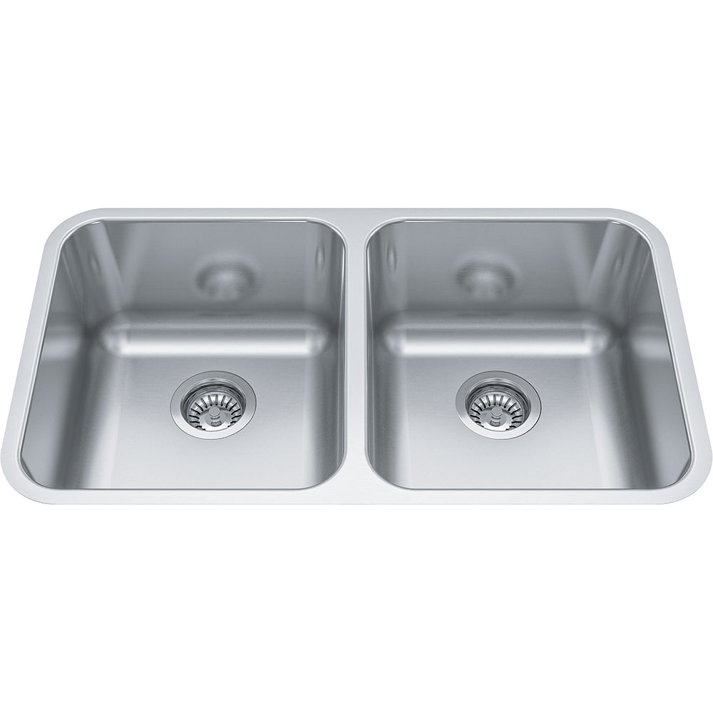 Kindred Reginox 30.87" x 17.75" Undermount Kitchen Sink, Double Bowls 18 Gauge Stainless Steel - Renoz