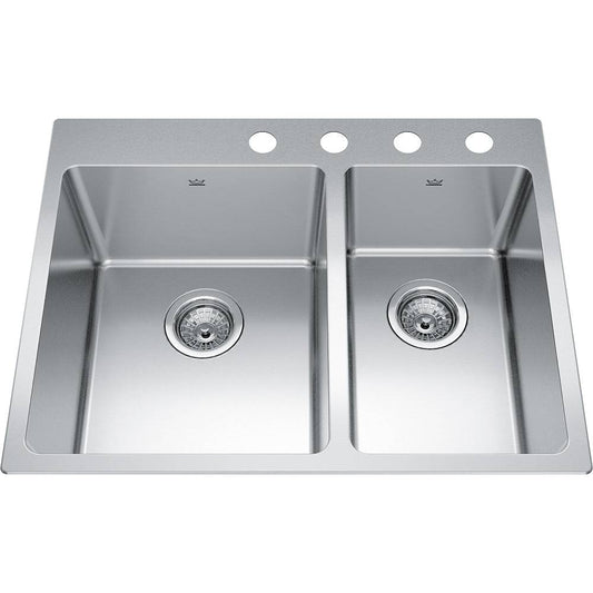 Kindred Brookmore 27" x 21" Double Bowl 4 Faucet Hole Drop-in Kitchen Sink Stainless Steel - Renoz