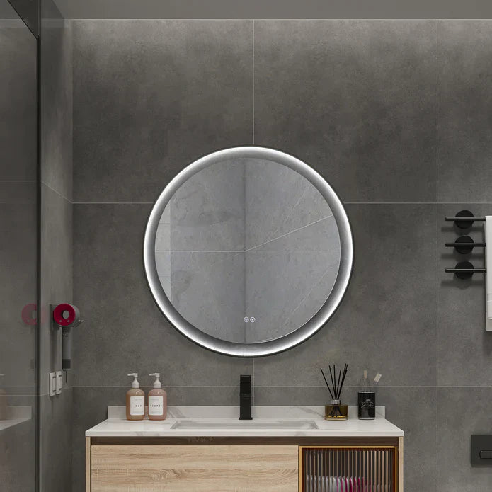 Kodaen Roundy Singtered Stone Bathroom LED Vanity Mirror (Black Blackground) - LEDBMF624BSS