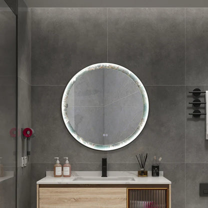 Kodaen Roundy Singtered Stone Bathroom LED Vanity Mirror (Amazon Green Background) LEDBMF624-GSLAB