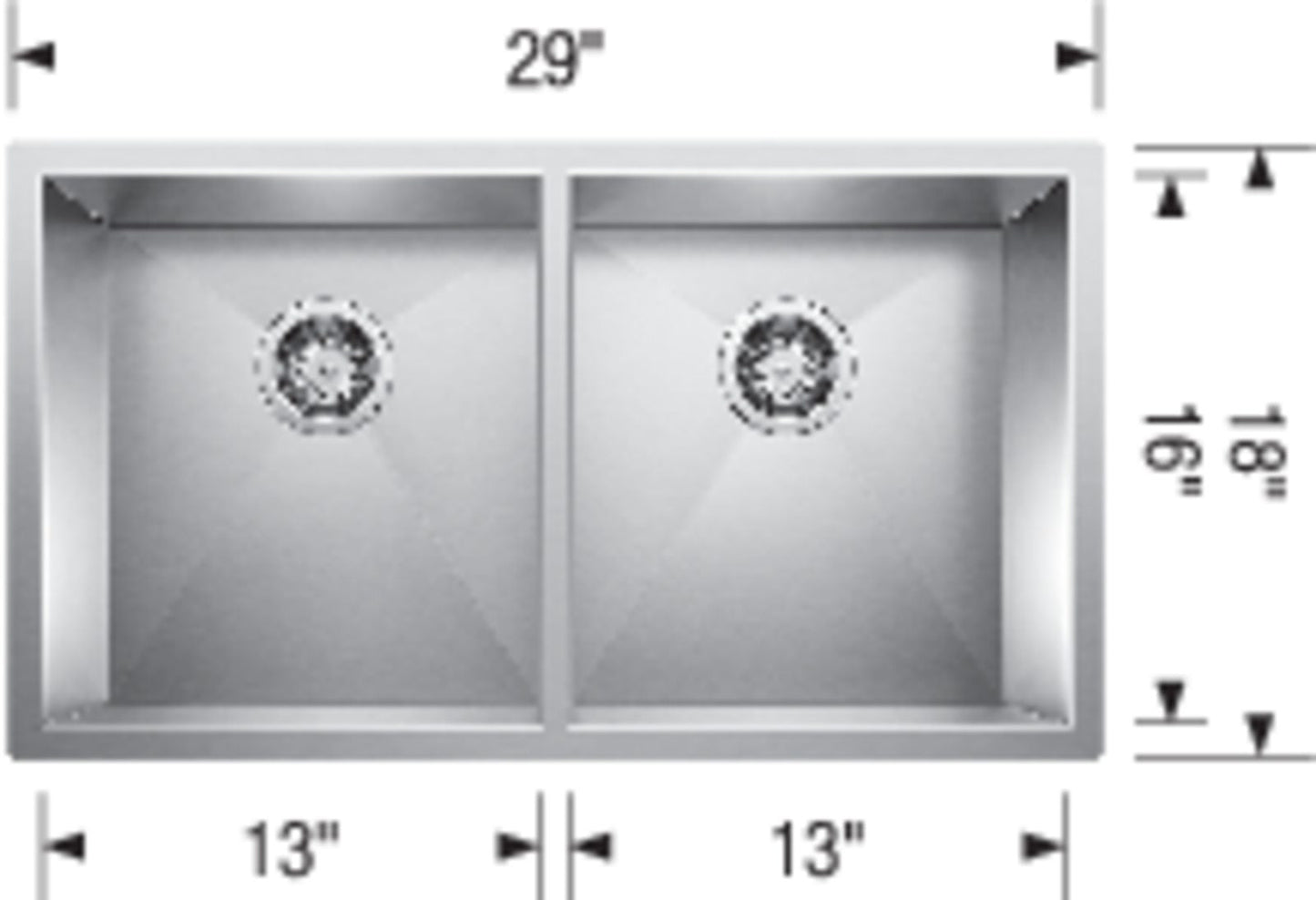 Blanco Precision U 2 29" x 18" 18 Gauge Double Bowl 50/50 Undermount Kitchen Sink - Stainless Steel