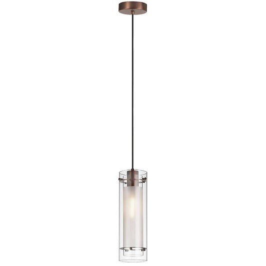 Dainolite 1 Light Pendant, Oil Brushed Bronze Finish, Clear Frosted Glass - Renoz