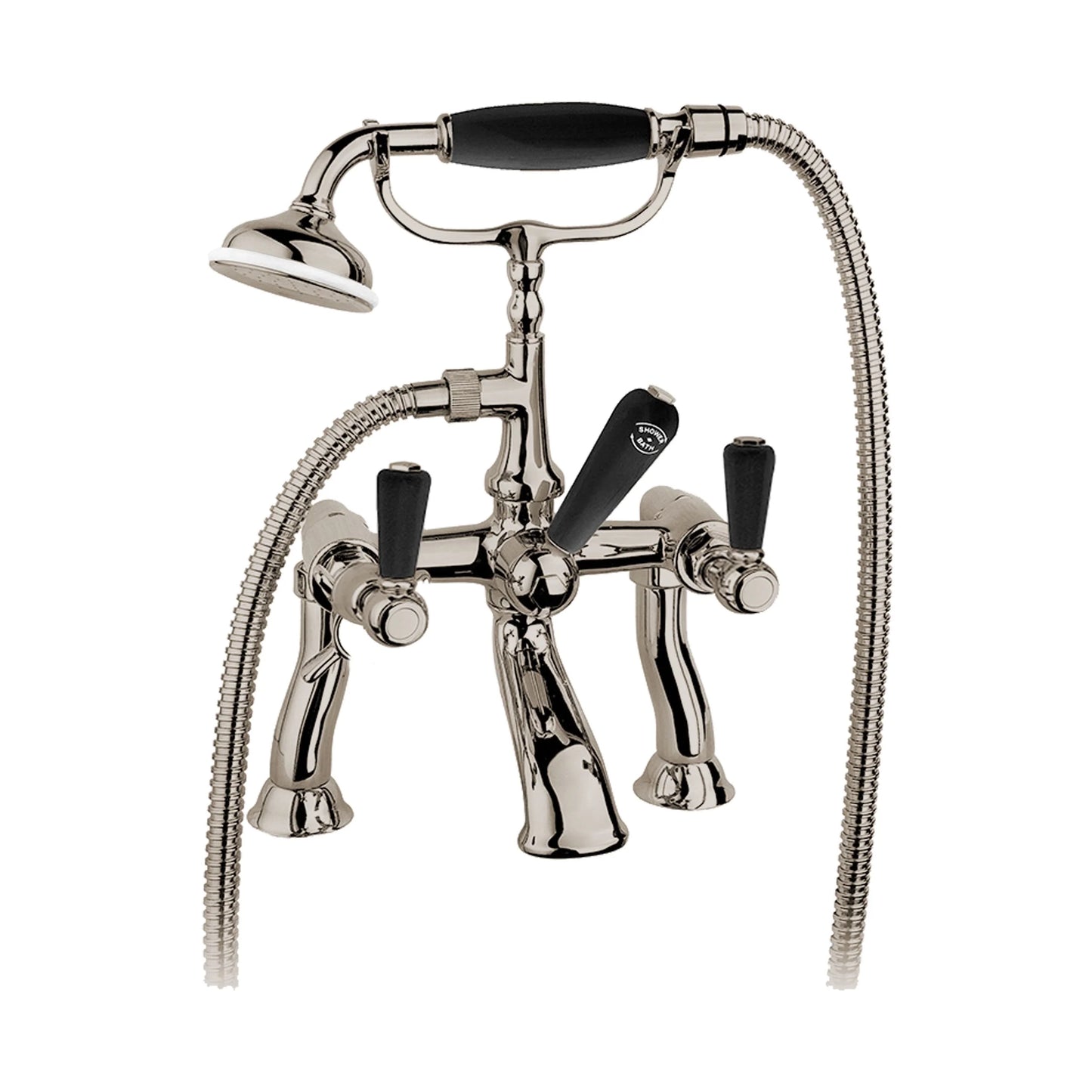 Aquadesign Products Wall Mount Tub Filler (Regent R2524BL) - Polished Nickel w/Black Handle