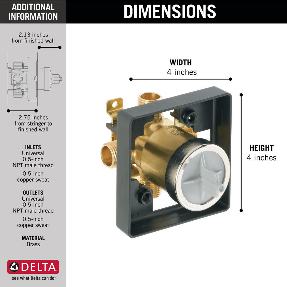 Delta MultiChoice Universal Tub / Shower Rough In Valve - Universal Inlets / Outlets (UNBX)