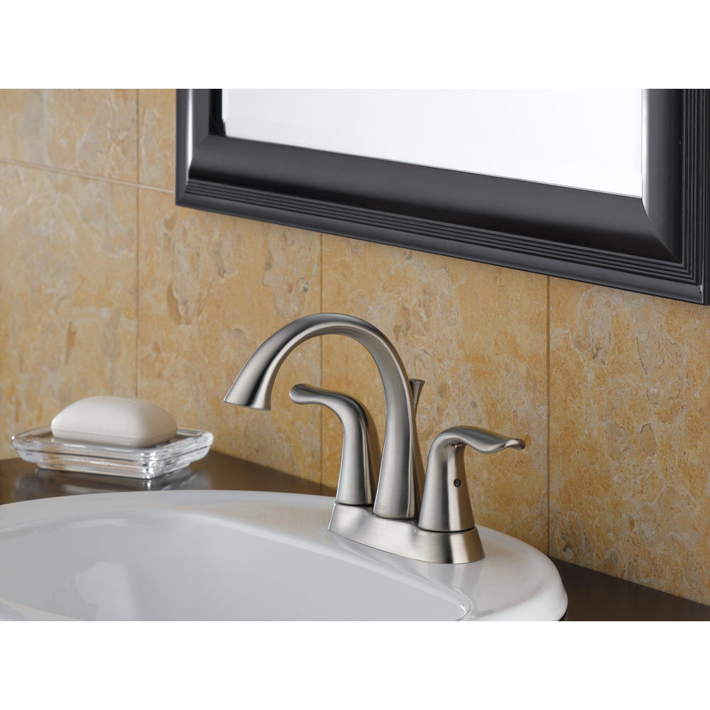 Delta LAHARA Two Handle Centerset 3 Hole Bathroom Faucet- Stainless