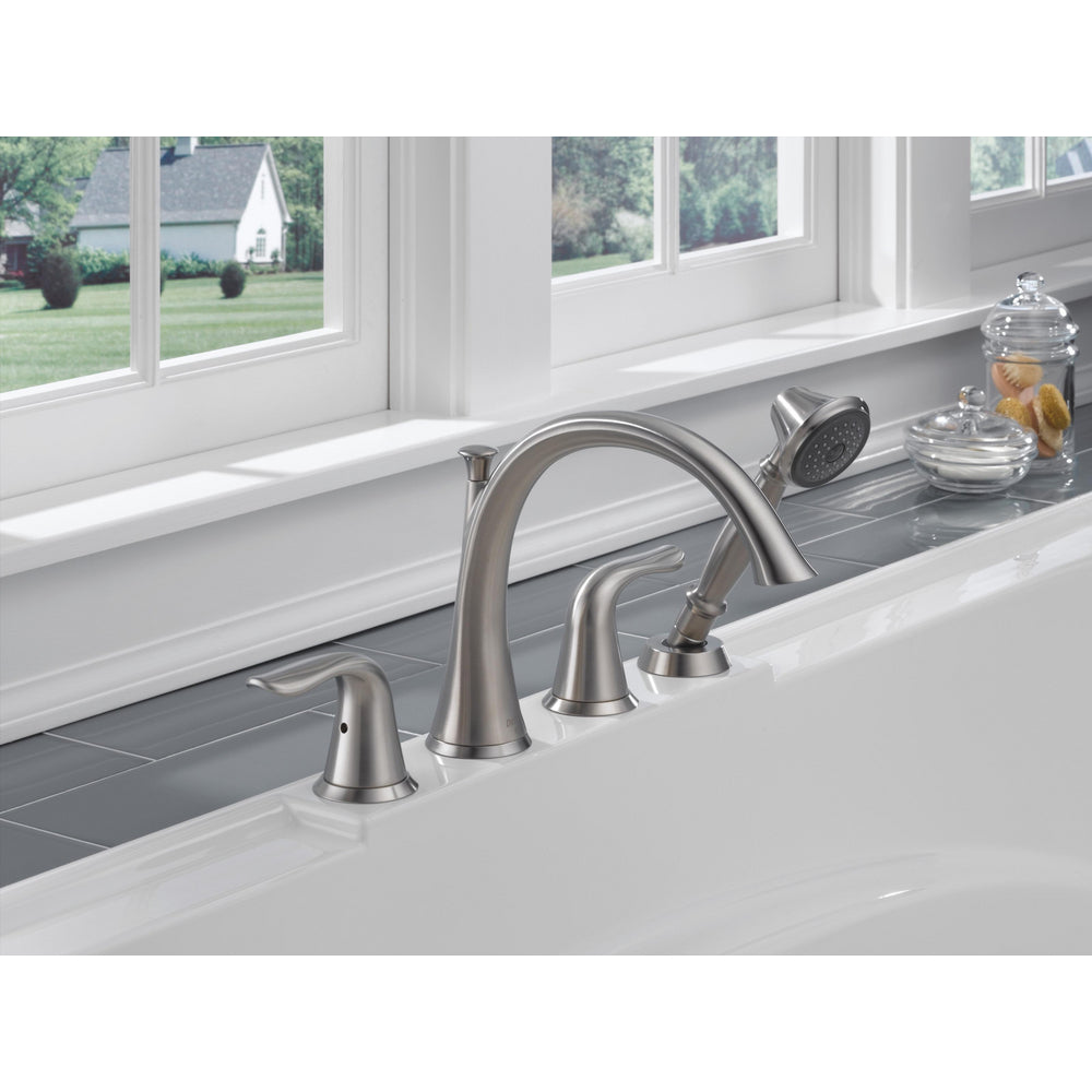 Delta LAHARA Roman Tub Filler with Handshower Trim -Stainless Steel