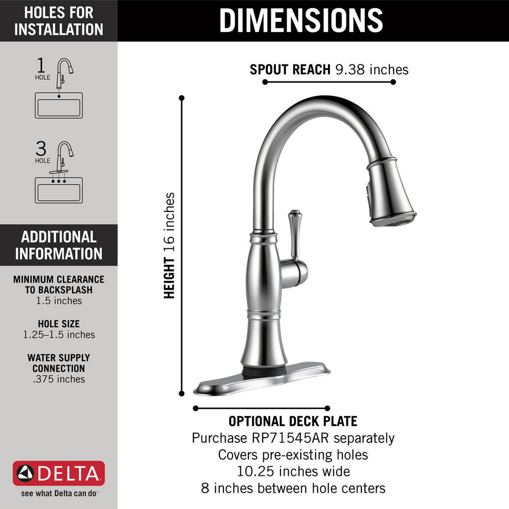 Delta CASSIDY Single Handle Pull-Down Kitchen Faucet with Touch2O and ShieldSpray Technologies- Lumicoat Arctic Stainless