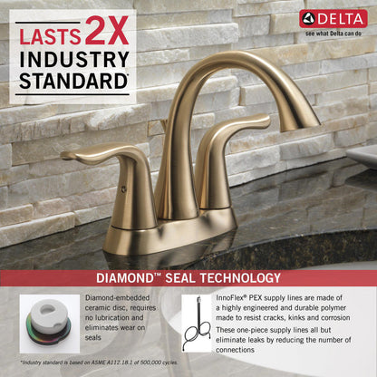 Delta LAHARA Two Handle Centerset 3 Hole Bathroom Faucet- Champagne Bronze