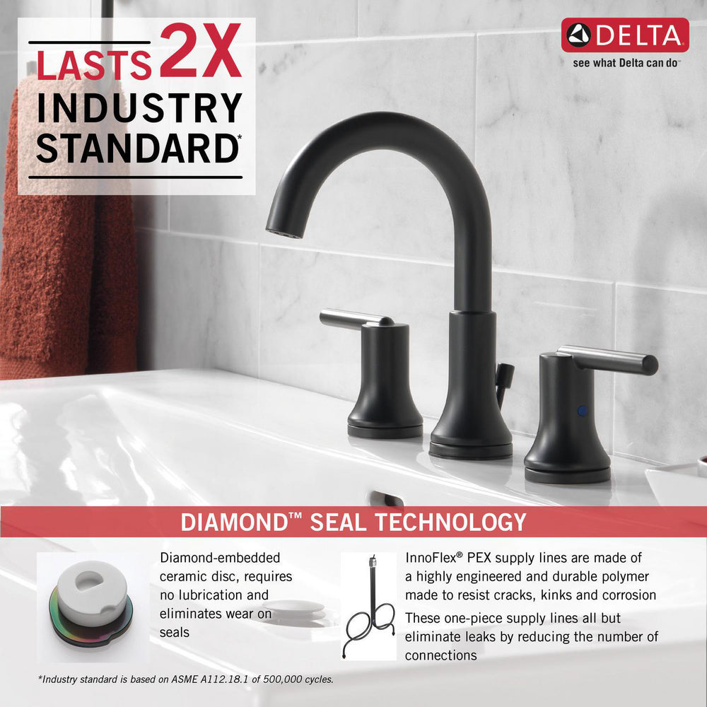 Delta TRINSIC Two Handle Widespread 3 Hole Bathroom Faucet- Matte Black