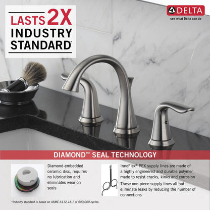 Delta LAHARA Two Handle Widespread 3 Hole Bathroom Faucet- Stainless